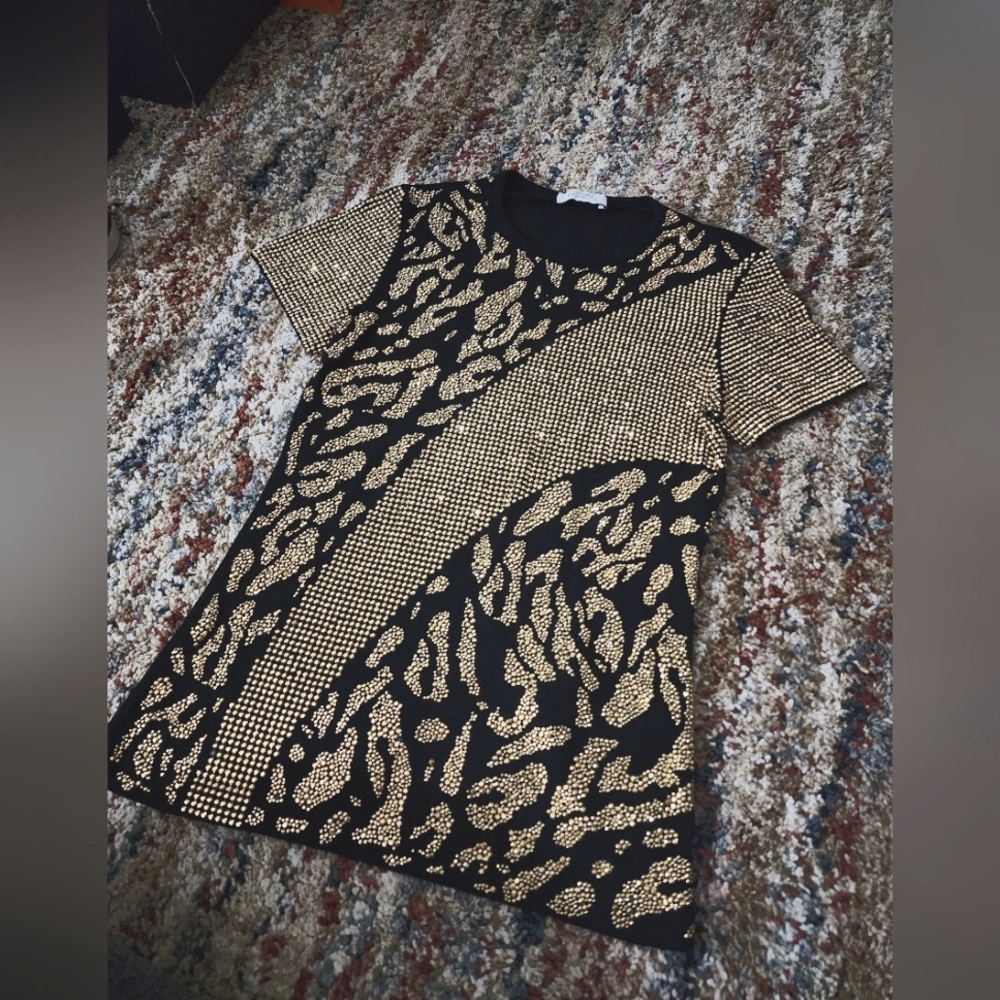 Versace WOMENS Rhinstone Top Cheetah leopard look Versace shirt